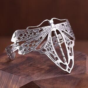 *sold etsy* Vintage Sterling Silver Art Nouveau Stylized Dragonfly Cuff Bracelet